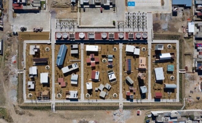 aerial view of housing prototypes