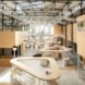indoor market with light wood stalls