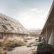 rendering of timber townhouses with sloped roofs and solar panels