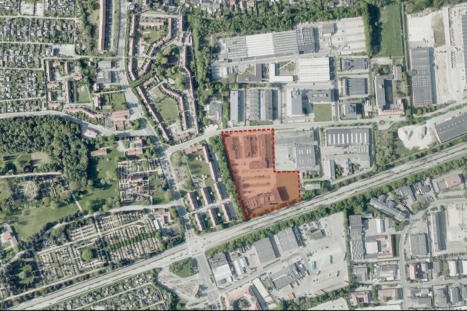 map with red outline where housing will go