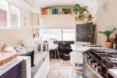 school bus interior with bright walls and modern decor
