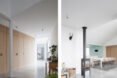 white walls and floor are illuminated with natural light from large nearby windows with a fireplace in living area