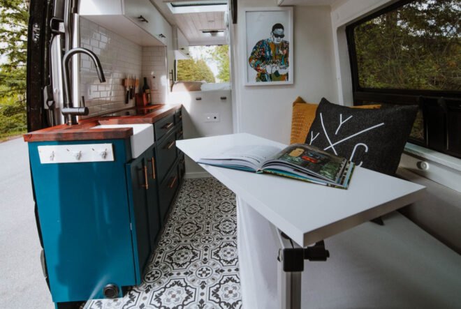 white table near a small sofa