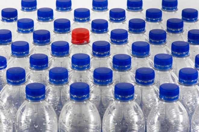 rows of plastic water bottles