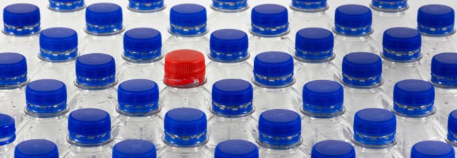 rows of plastic water bottles
