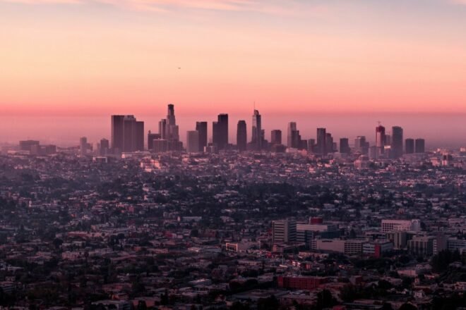 Los Angeles skyline at sunset