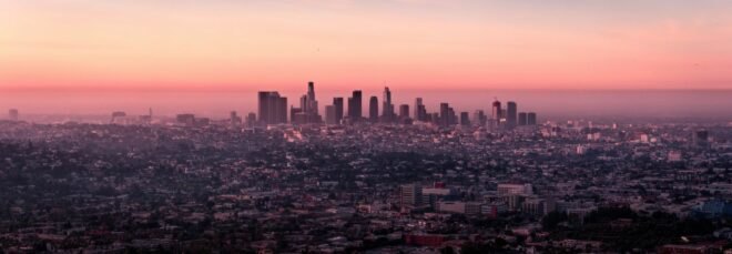 Los Angeles skyline at sunset
