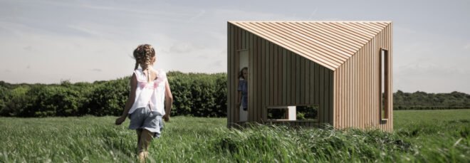 kids playing in an angular playhouse
