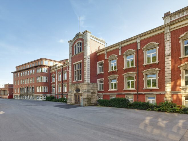 exterior of brick factory building