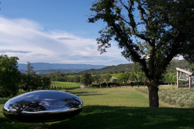 silver pod in green landscape