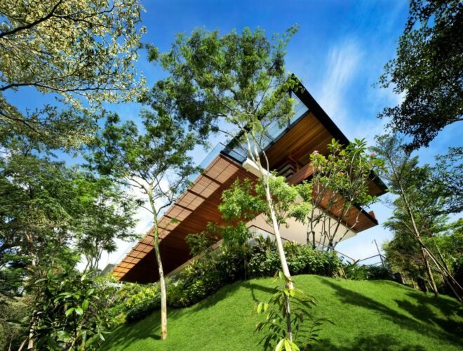 large home with dual levels on green hill