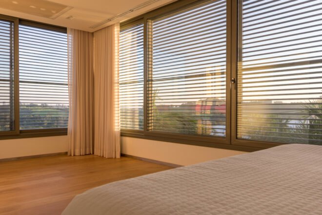 bedroom with large windows