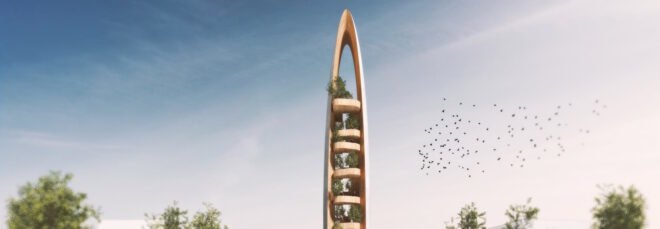 tall wood tower covered in trees