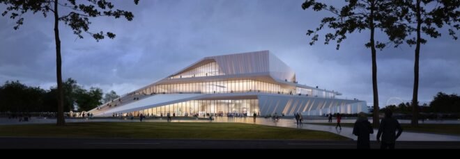 rendering of large white building