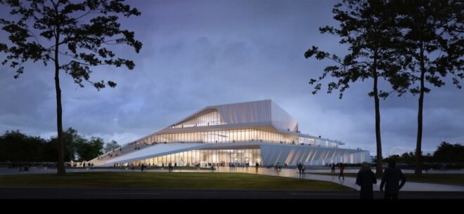 rendering of large white building