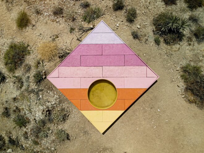 multicolored square platform with circular cutout