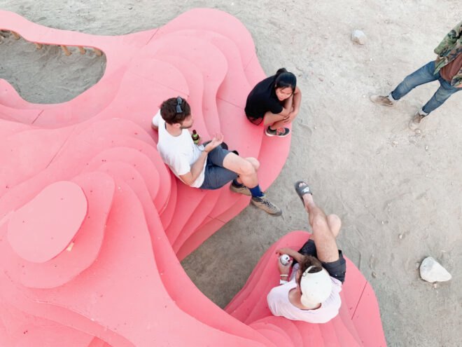 wavy pink benches