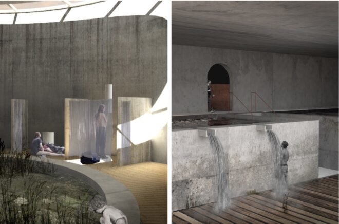 rendering of people looking at water in treatment plant