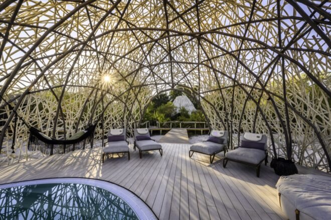 lounge chairs by a pool
