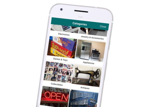 smartphone with app used to sell unwanted items