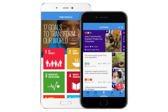 smartphone with app for information on poverty and climate change