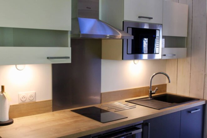 modern kitchen with wood countertops