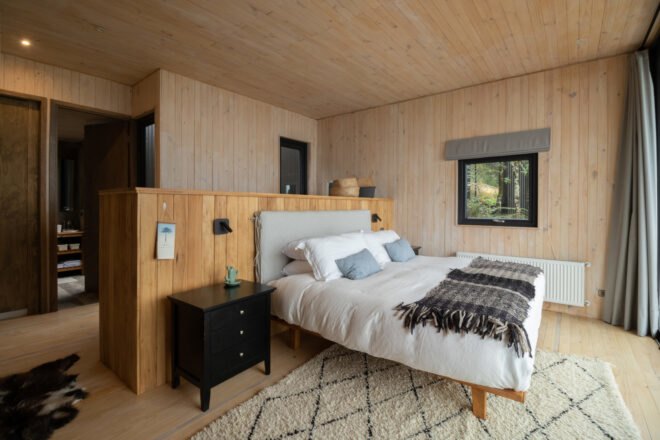 bedroom with large white bed