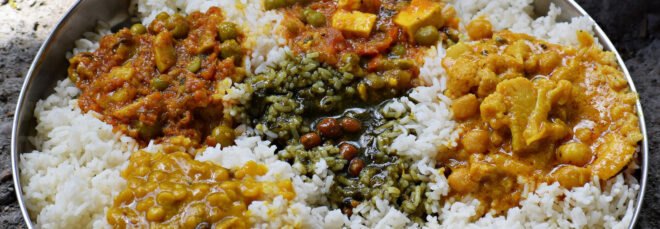 rice and curry in large platter