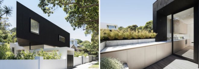 home with white lower floor and black upper floor