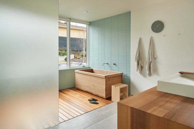 large bathroom with japanese soaking tub