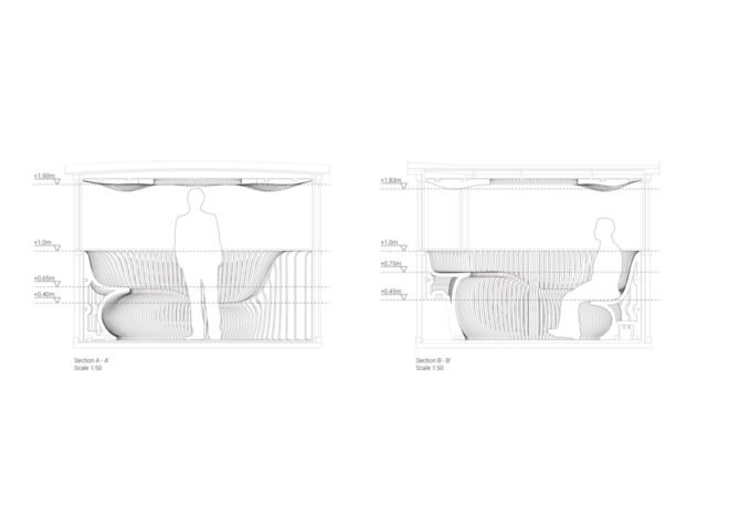 diagram of a lookout room with wavy seats