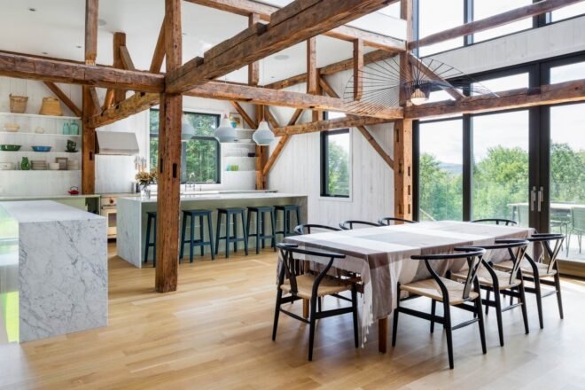 large interior space with dining table