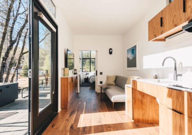 interior living space of tiny cabin