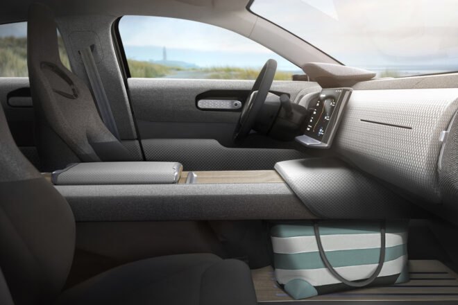 gray interior of solar-powered car