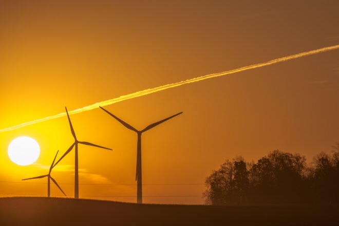windmills at sunset in Wisconsin