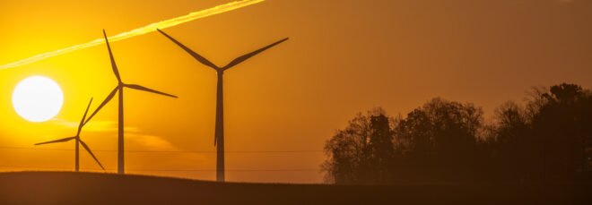 windmills at sunset in Wisconsin