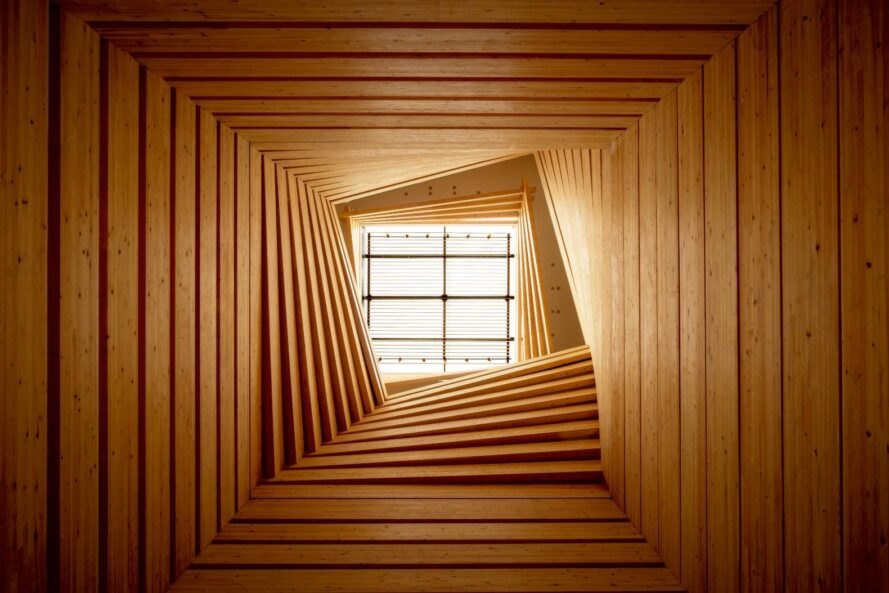 timber tunnel framing a skylight