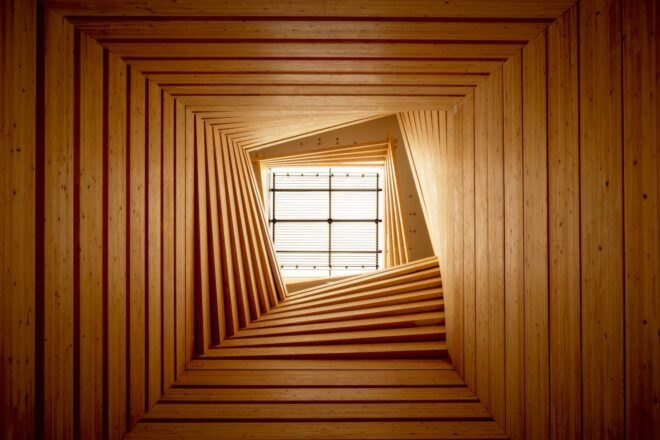 timber tunnel framing a skylight