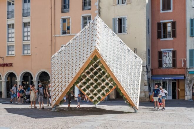 inverted structure with green interior walls