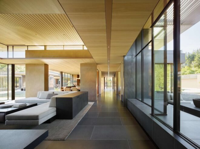interior living space with glazed wall