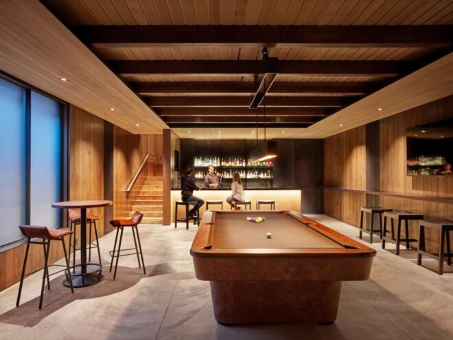 large gaming room with pool table