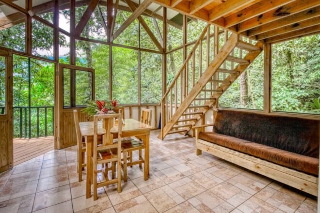 inteiror space of treehouse with dining table