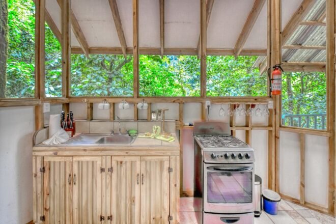 small kitchenette with oven