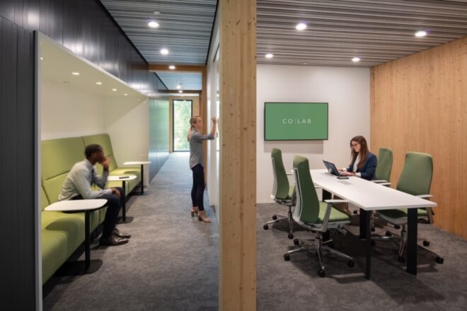 people working in meeting room
