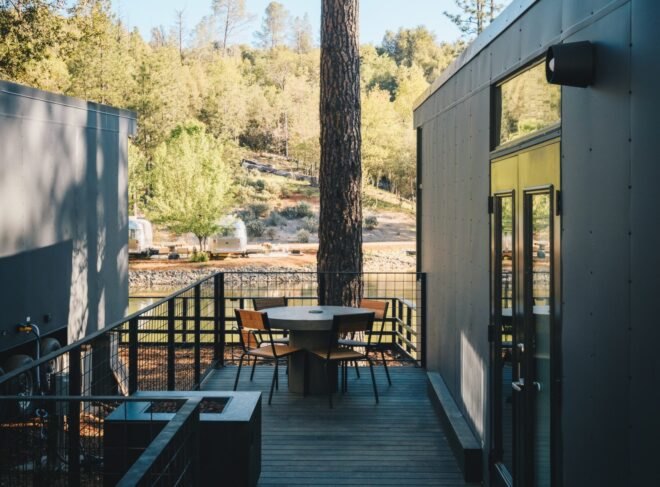 deck of cabin with seating