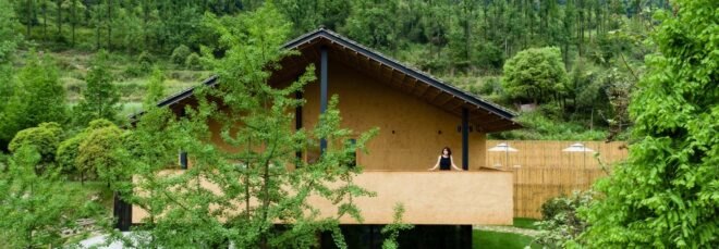 rural eco friendly village built with raw materials surrounded by greenery