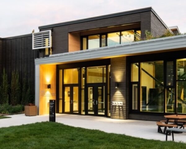 black and white building