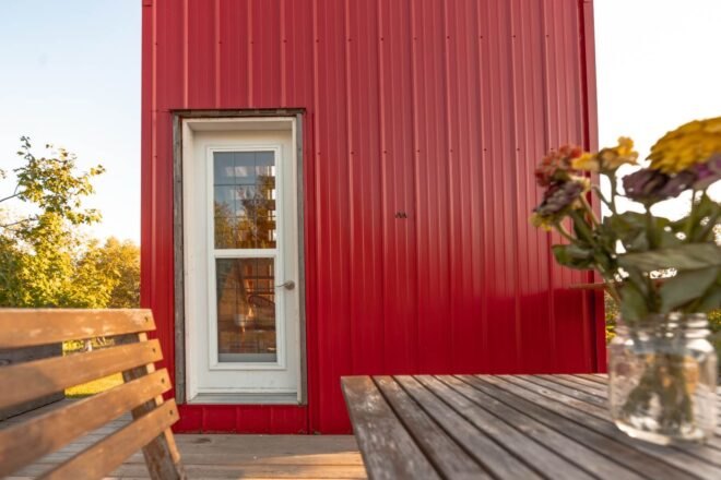 red building with white door