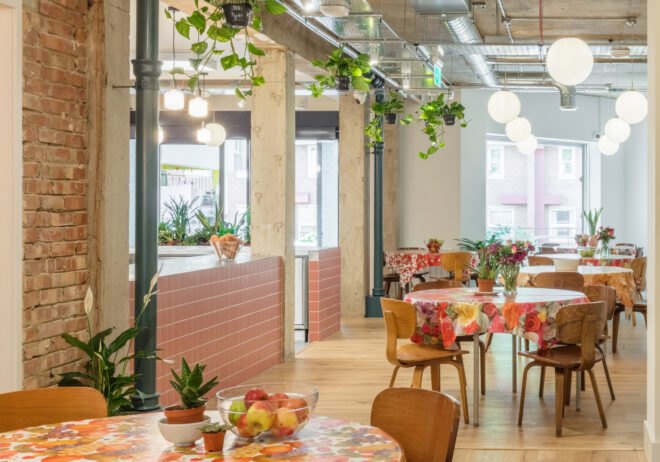 round tables in a cafe