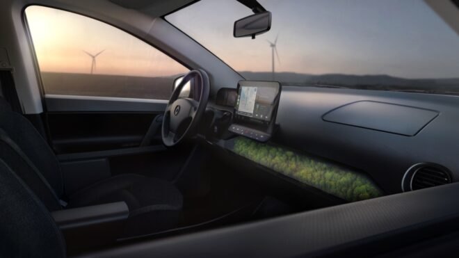 rendering of moss-covered dash in a car